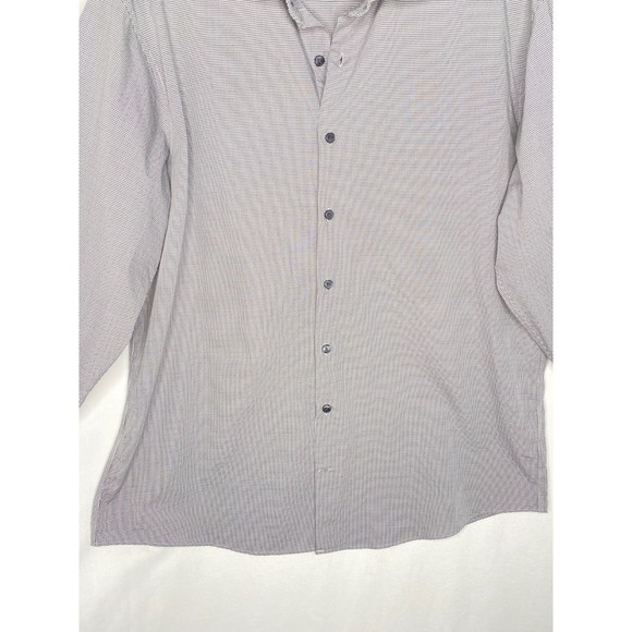 Kenneth Cole Button Front Shirt Micro Gingham Plaid Black & White Size 17 Reg - Picture 3 of 6